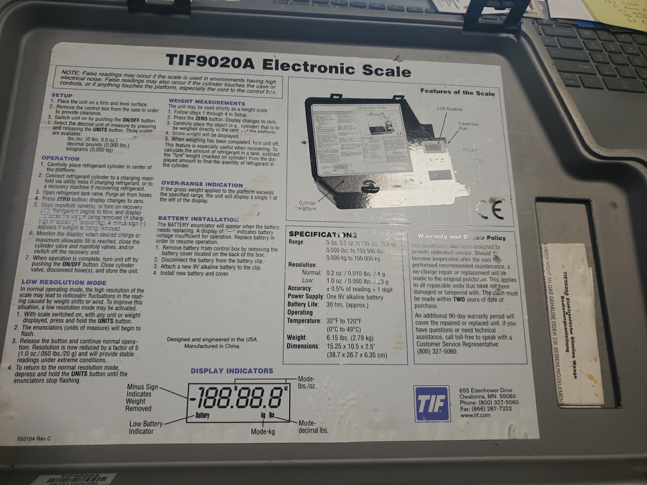 TIF 9020A - Slimline Refrigerant Scale, 200 Pound Capacity