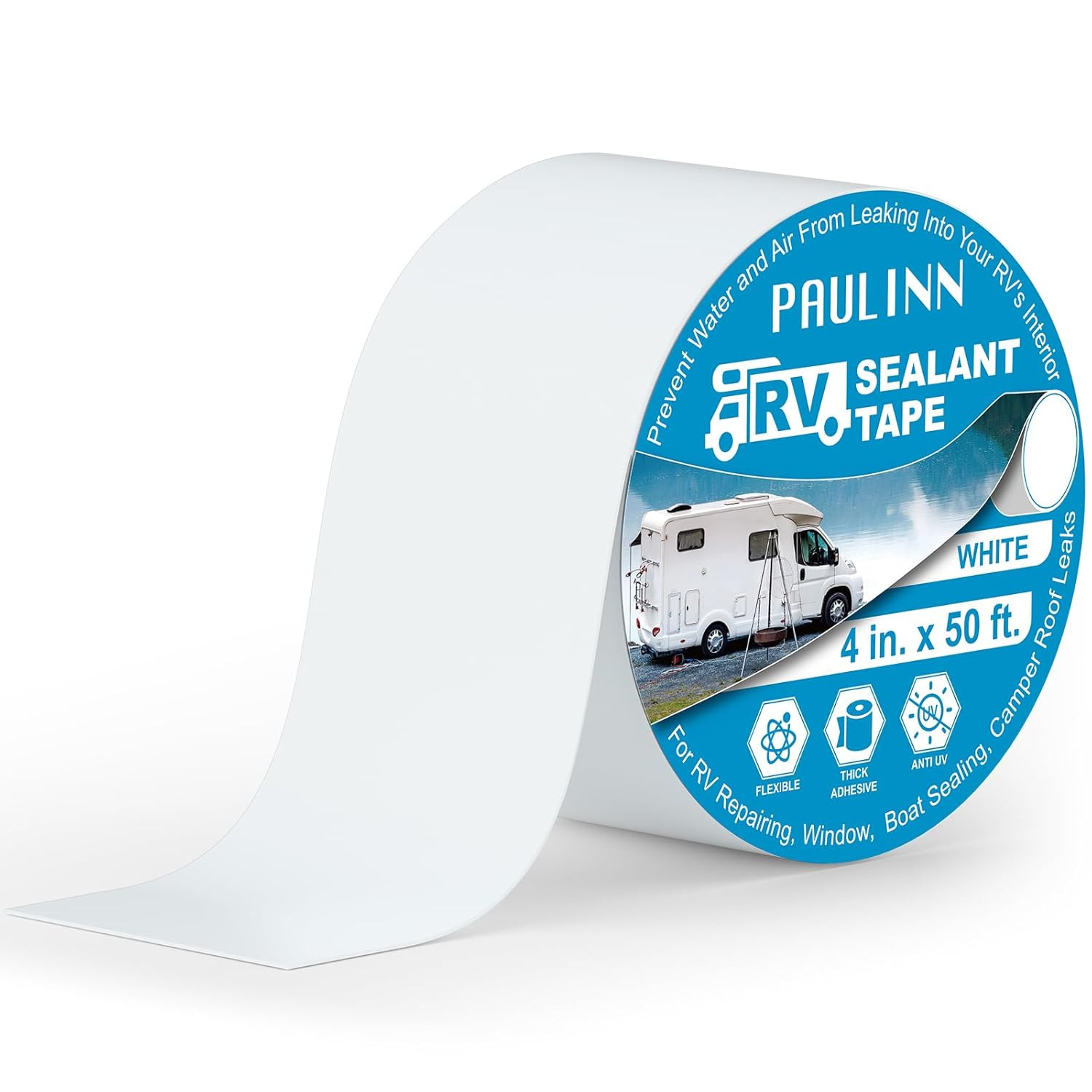 RV Camper Roofing Repair Sealant Tape White, 4 Inch X 50 Foot Natural Rubber Roo