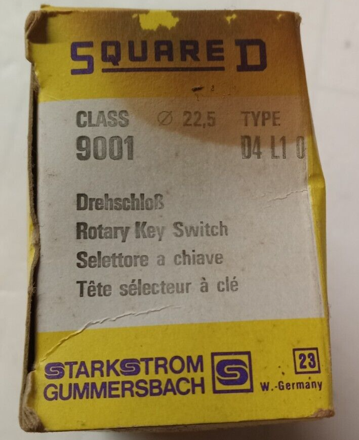 NEW SQUARE D KEY OPERATED MAINTAINED SELECTOR SWITCH 2-POSITION 9001D4L10