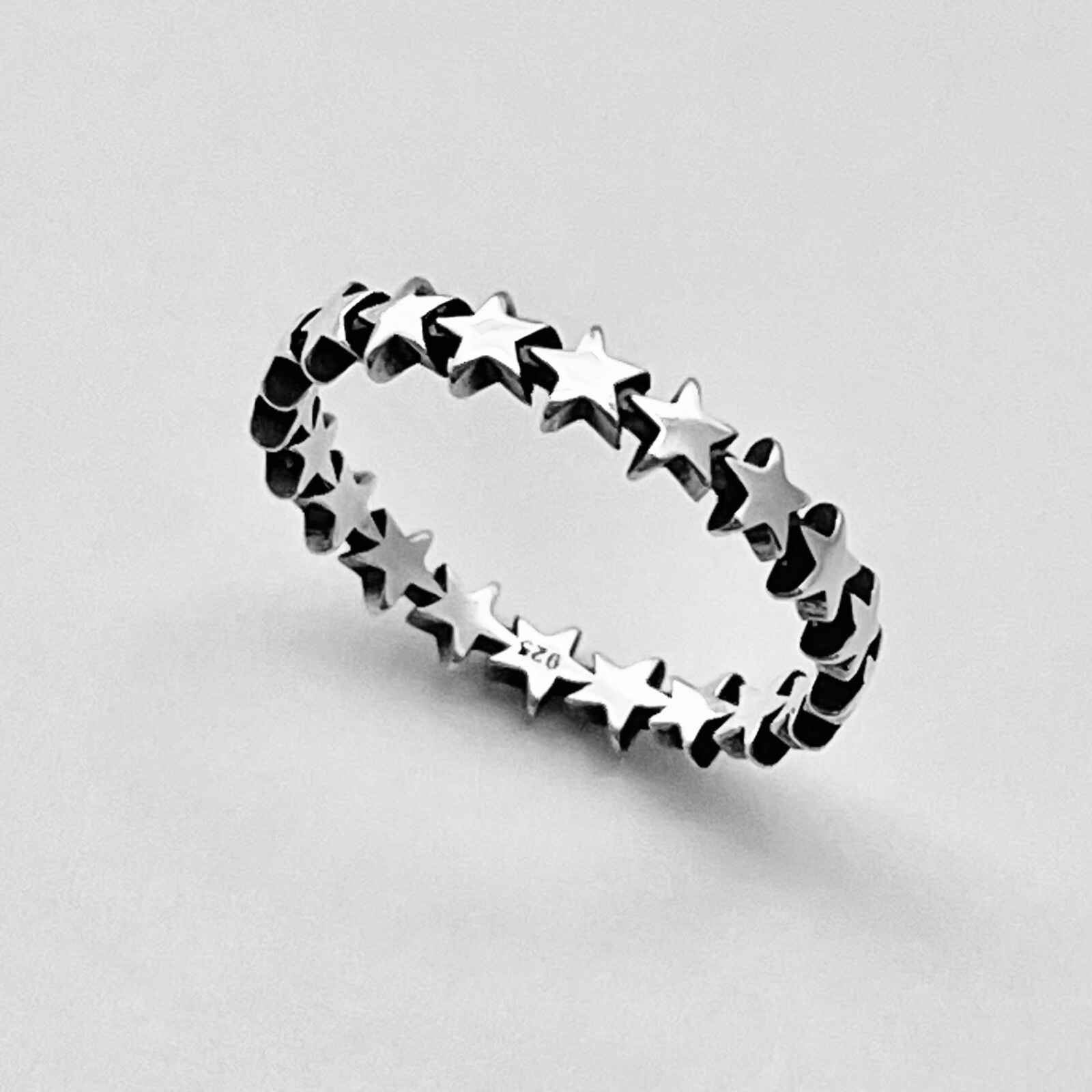 Sterling Silver Eternity Star Band Ring, Celestial Silver Rings, Silver Bands