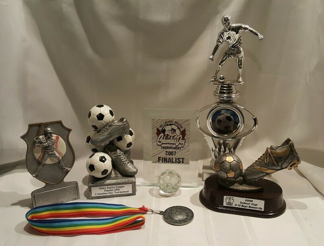 Lot of 5 Youth Trophies - 4 Soccer - 1 Baseball - Male & Unisex - Marble Base