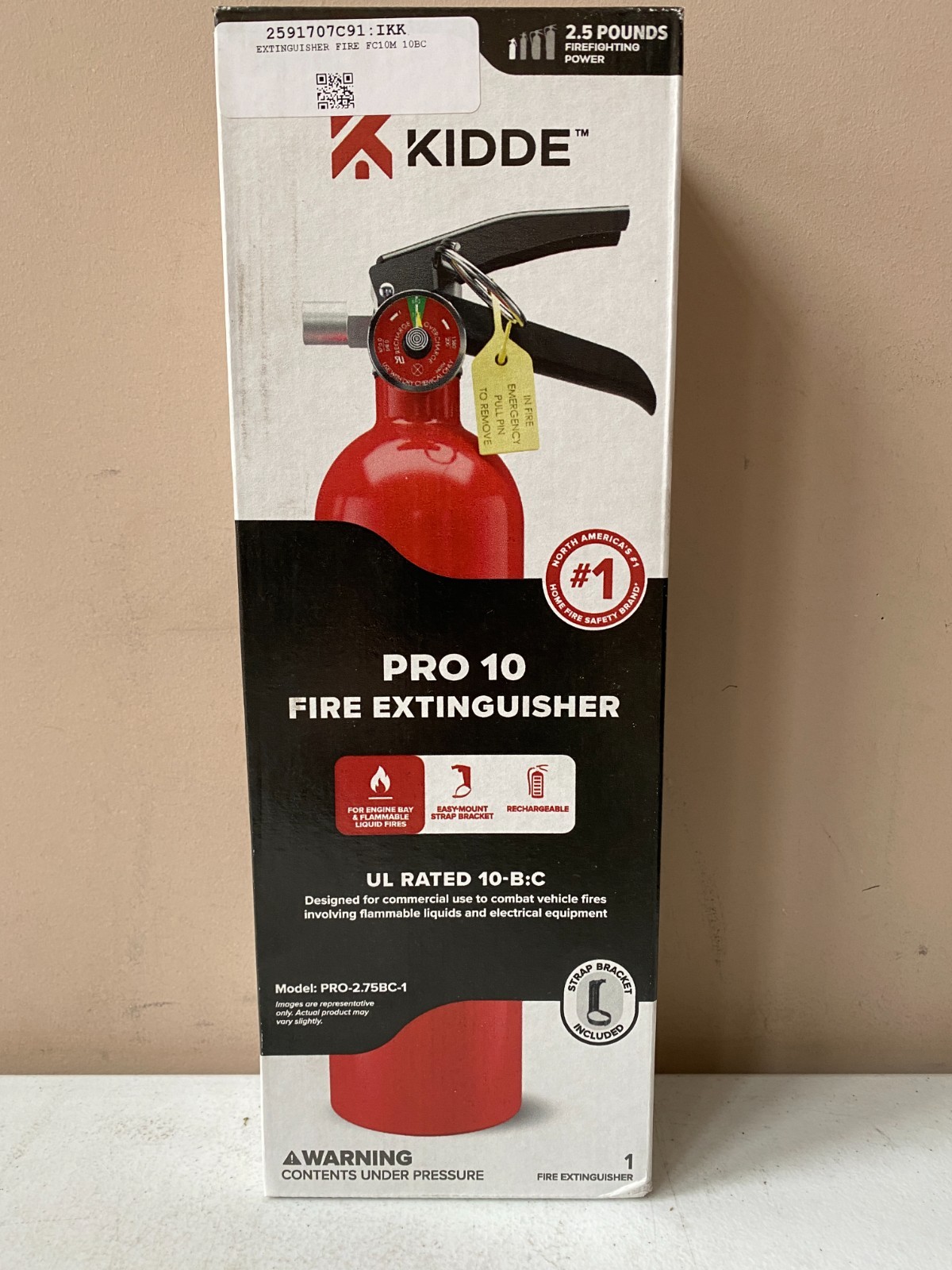 2591707C91 Kidde Kitchen/Garage Fire Extinguisher 10-B:C UL Rated PRO-2.75BC-1