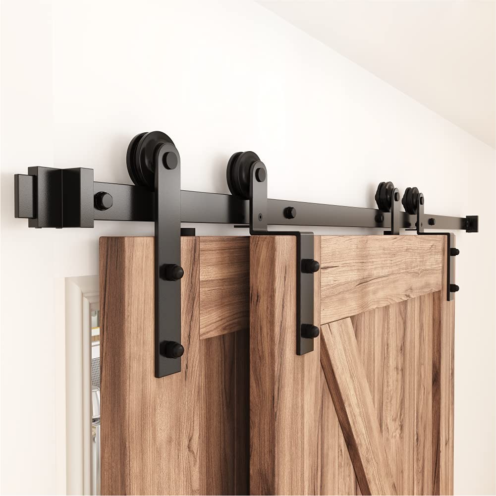 ZEKOO 6FT Single Track Bypass Sliding Barn Door Hardware Kit 6 Feet, Black