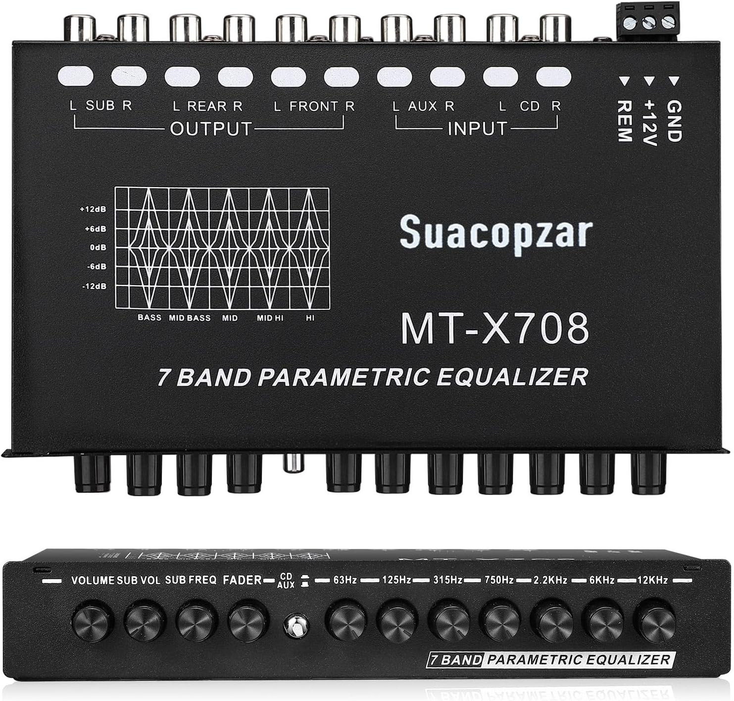 7 Band Car Audio Equalizer 12V EQ w/ AUX CD Input Subwoofer RCA Output