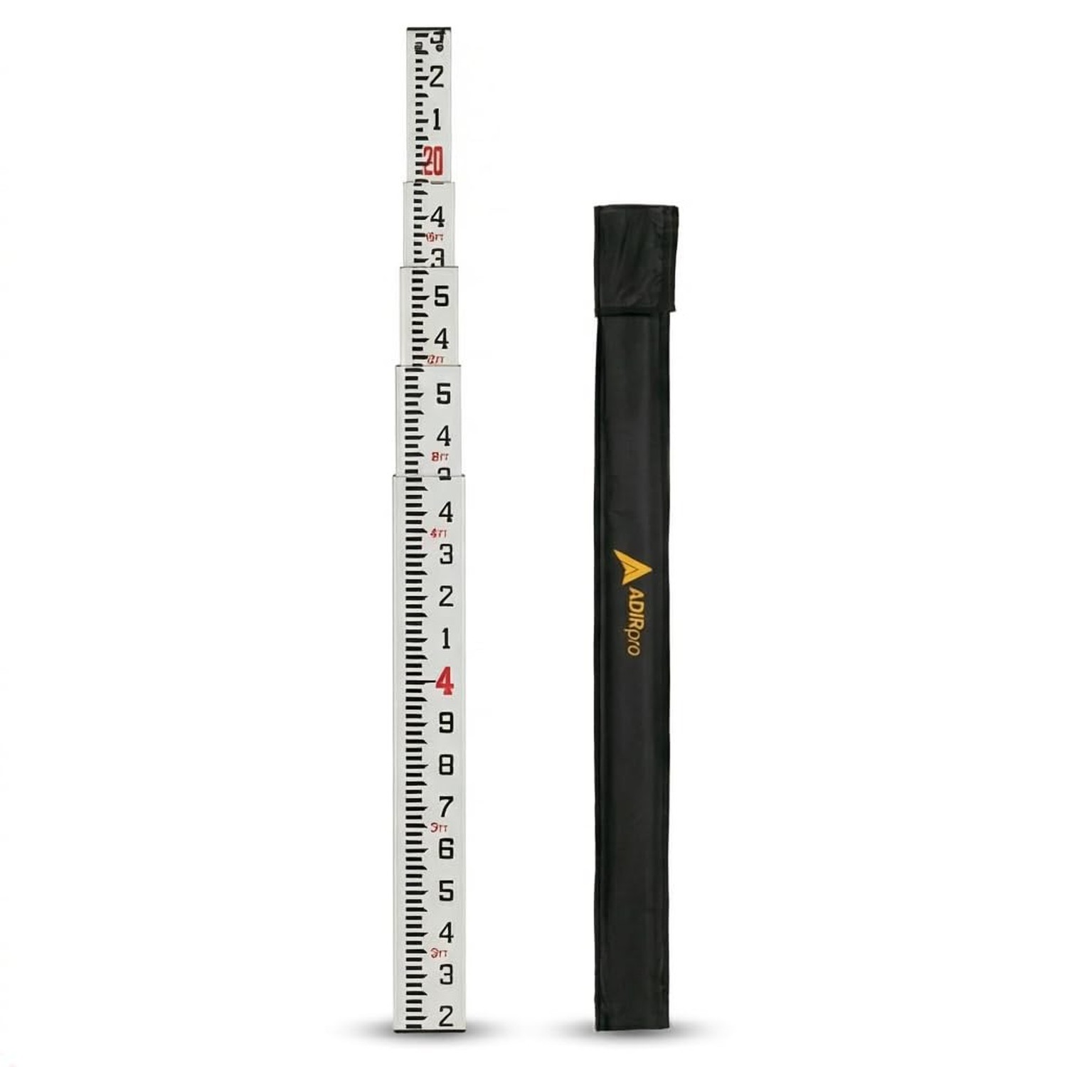 AdirPro 20 ft Fiberglass Telescoping Grade Rod | 5-Section Rectangular Leveli...