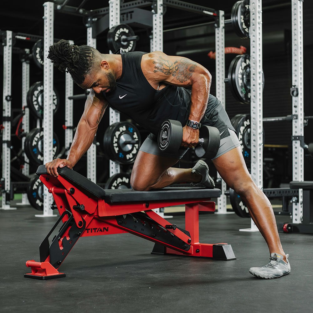Titan Fitness TITAN Series Red Adjustable Bench, 600LB Incline/1000 LB Flat