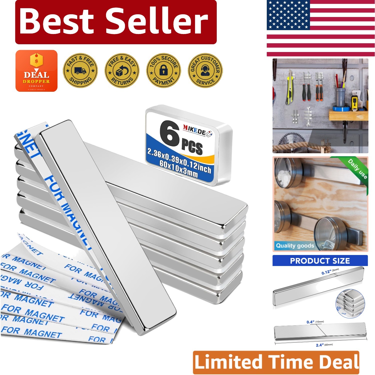 Heavy Duty Neodymium Magnets 2.36x0.39inch with Adhesive - Crafting Essential