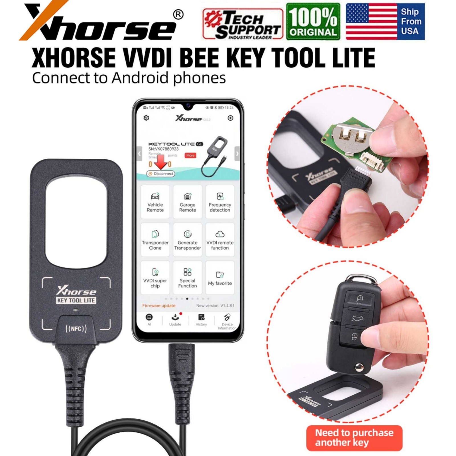 Xhorse VVDI BEE Ke-y Tool Lite Remote Frequency Detection Transponder Clone tool
