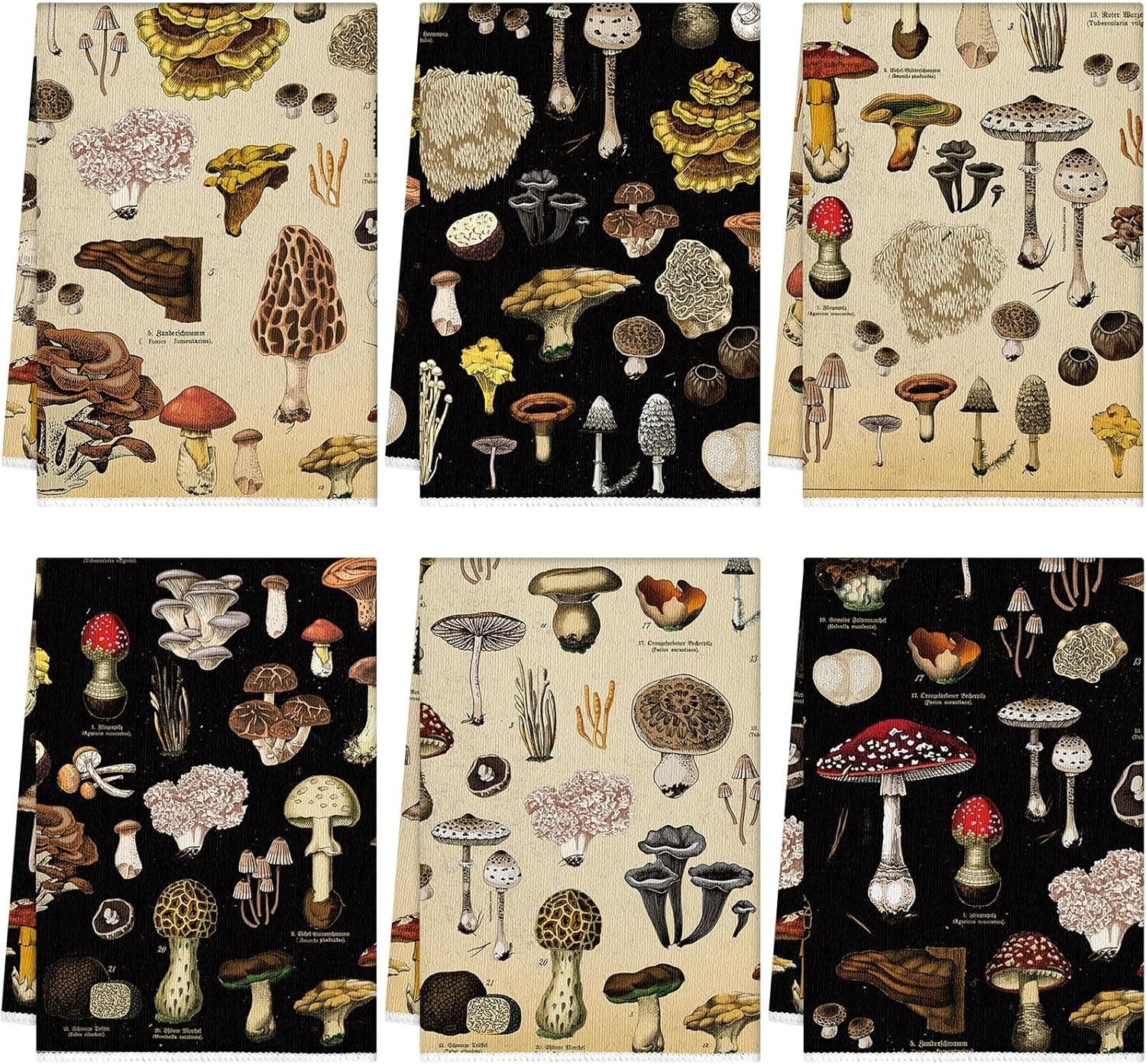 Redbaker 6 Pcs Mushroom Kitchen Towel Set Vintage Black Mushroom Dish Towel Post