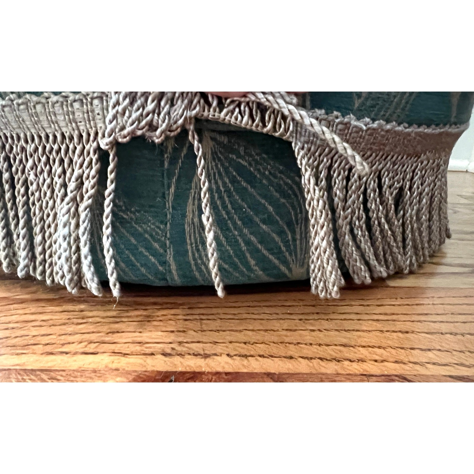 Gubi Pouffe Ottoman Round Stool Upholstered Mid Century Art Deco Fringe Trim 15”