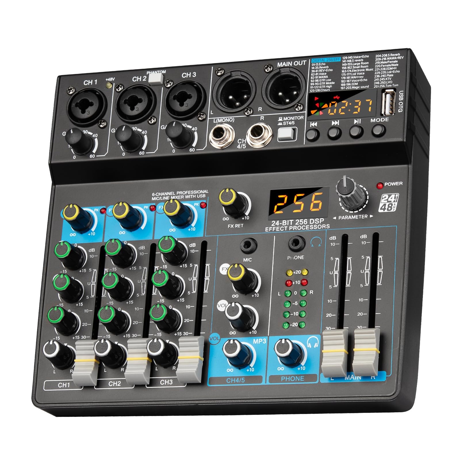 Depusheng Professional Audio Mixer Digital FX 256-Bit DSP USB Bluetooth MP3 C...