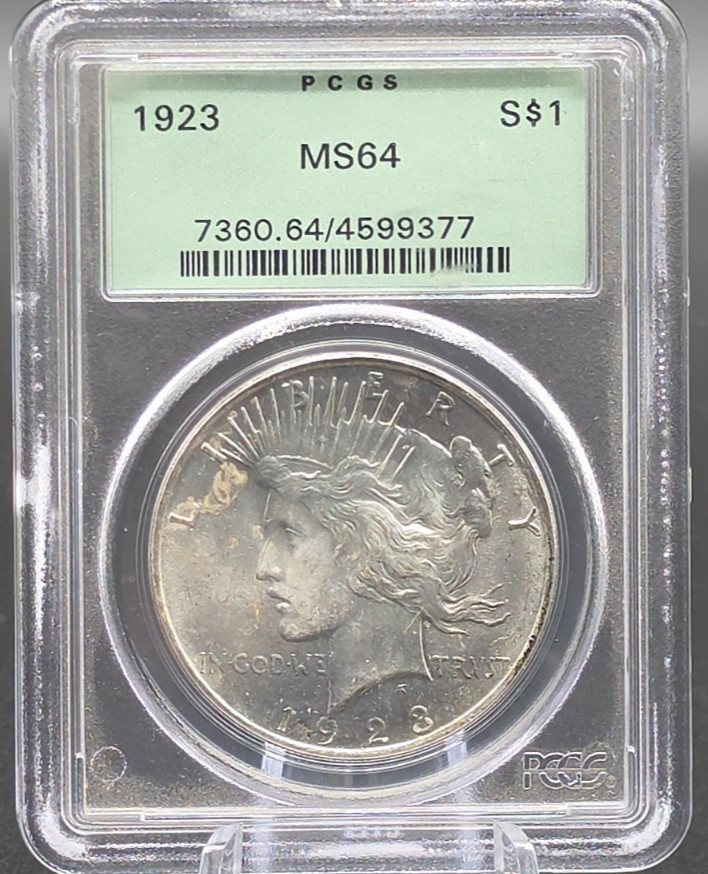 1923 Peace Dollar • PCGS MS64 • Green Label • High-End Luster • Silver $1