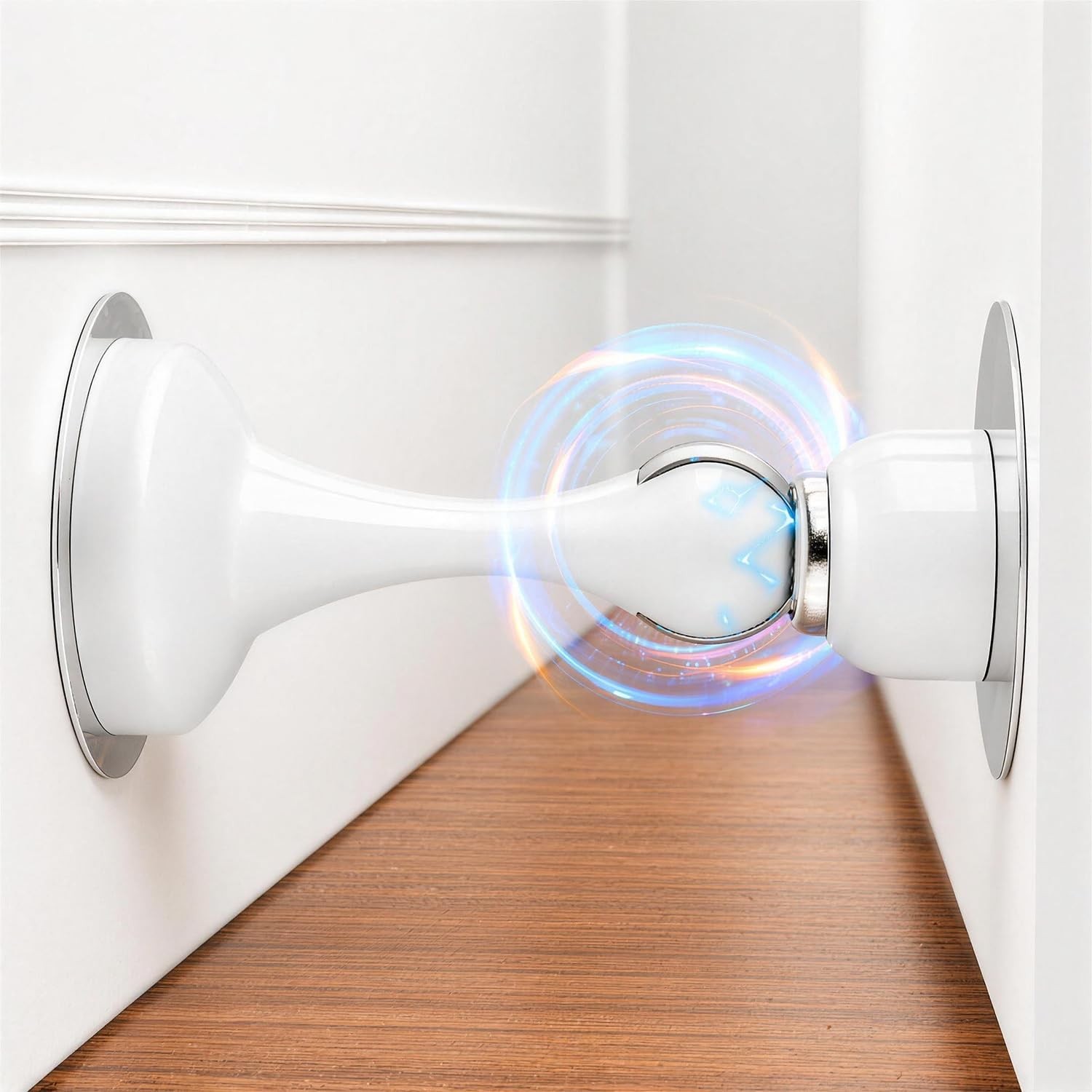 White Magnetic Door Stop No Drilling with 3D Adhesive Tape