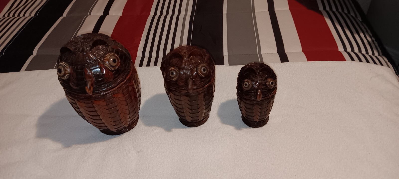 Vintage Owl Nesting Wicker Ratan Baskets LARGE Decor Set