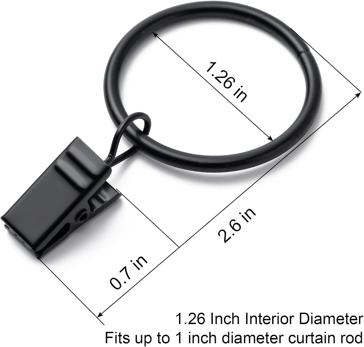 BOOMIBOO 36 Pack Curtain Rings with Clips, 1.26" I D 36 Pack, Black