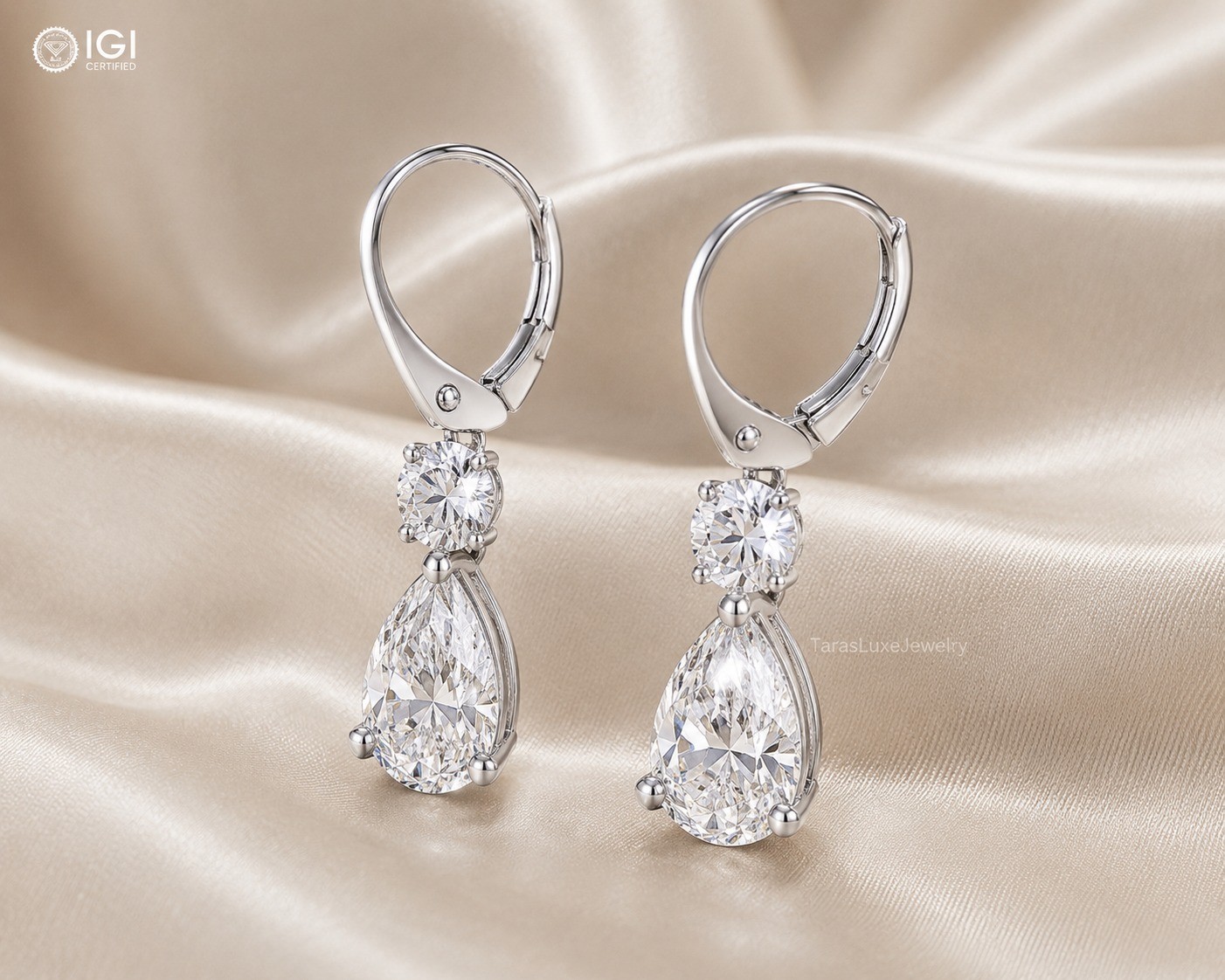 4 CT IGI Pear Lab Grown Diamond Earring Women Drop Dangle Earring 14K White Gold