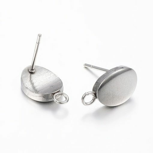 10 pcs. 304 Stainless Steel Oval Earring Posts/Bases/Studs/Settings 12mm x 7mm