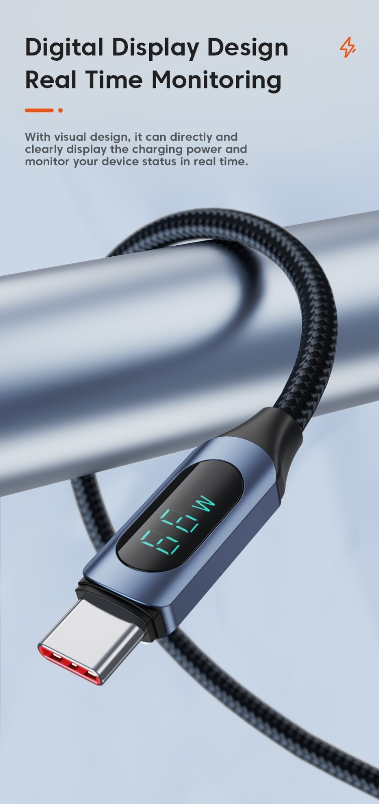 TRON USB A-C Digital Display Braided Charging Cable 6A | 5FT