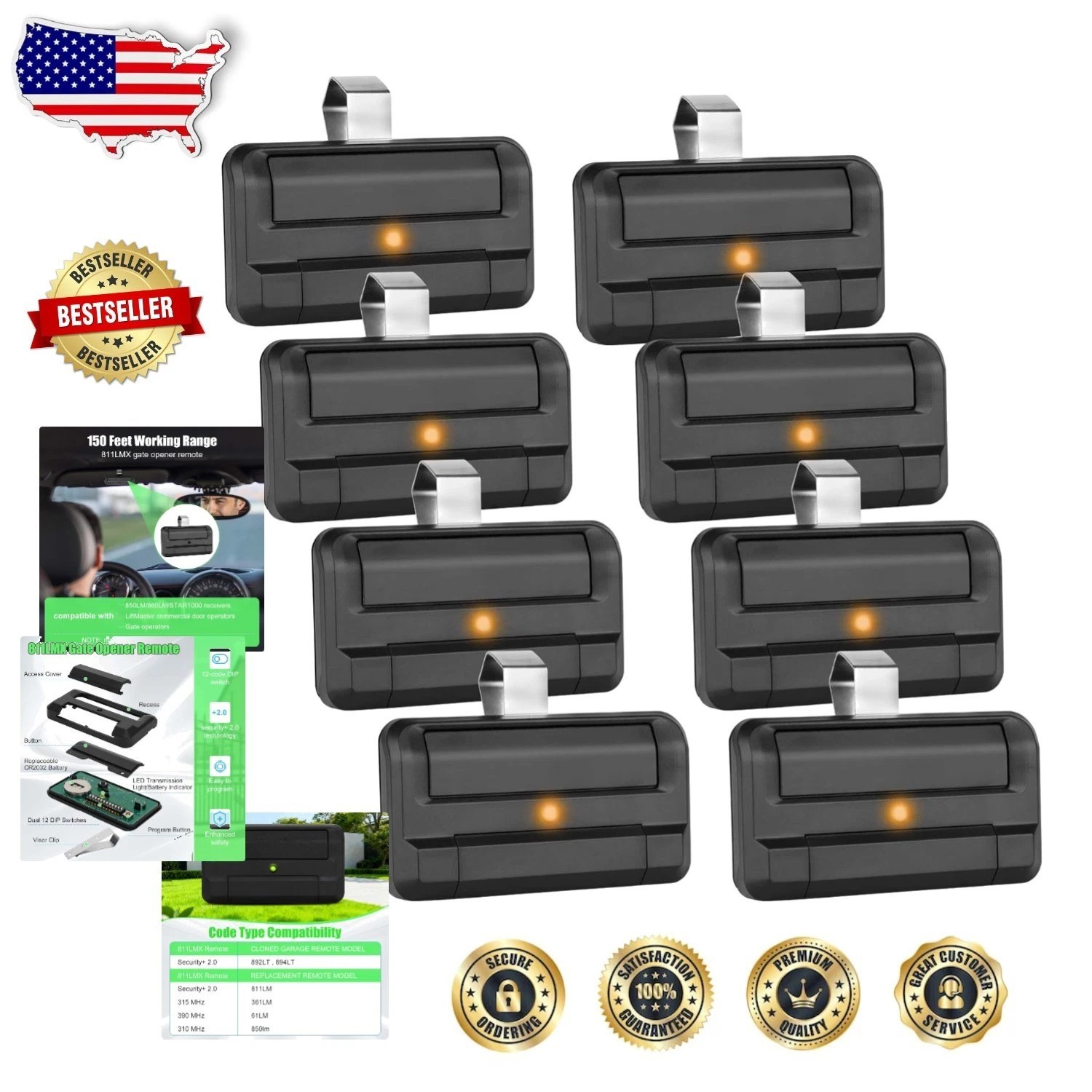 811LMX Gate Opener Remote - 2024 Compatible Security+ 2.0