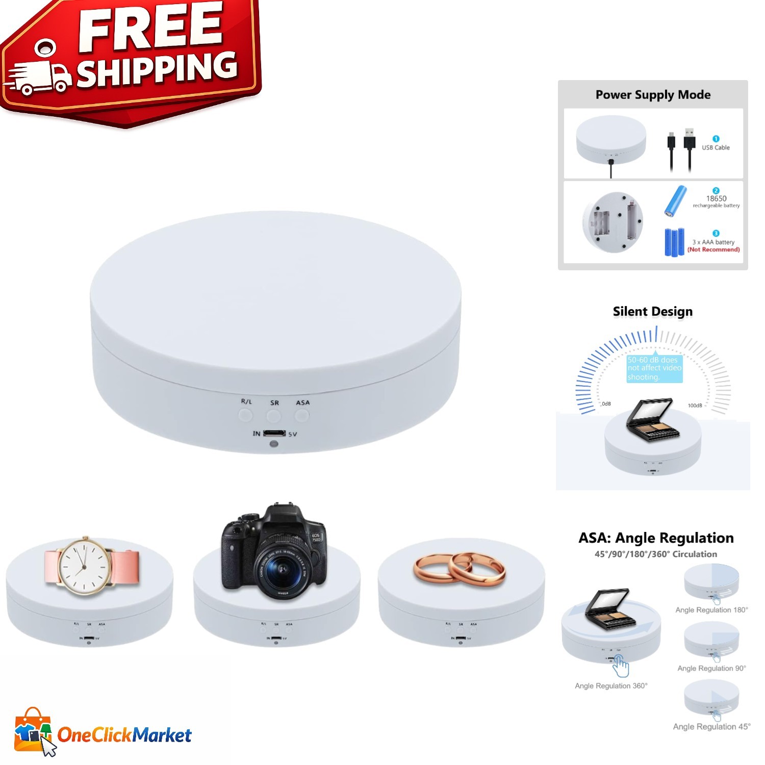 White 5.4-Inch Low Noise Rotating Turntable – Ideal for Product Showcasing