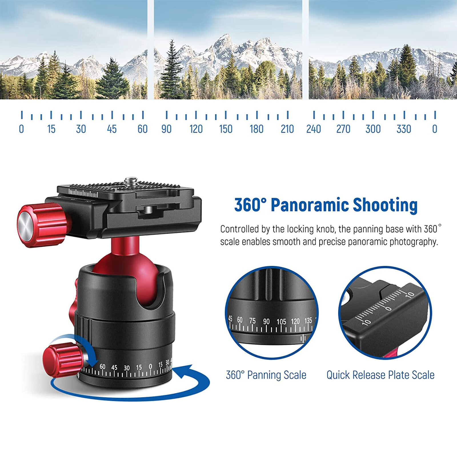 Ball Head with 1/4" Quick Plate for Tripod Monopod Slider Camera