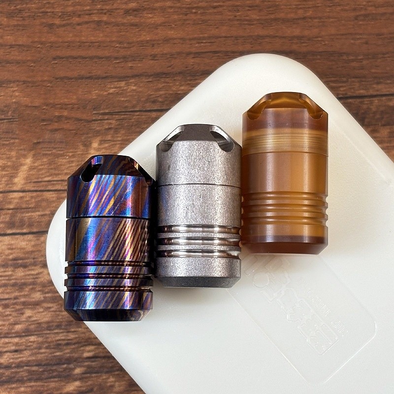 PEI Titanium Damascus Pill Holder Case Container Organizer Waterproof Portable