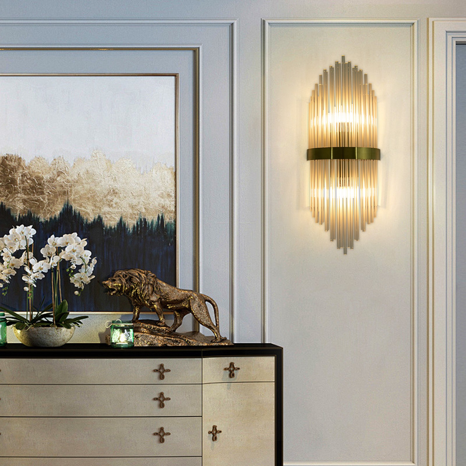 110V Modern Wall Lamp, Wall-Mounted Light, ‎Crystal Wall Fixture W/ E27 Holder