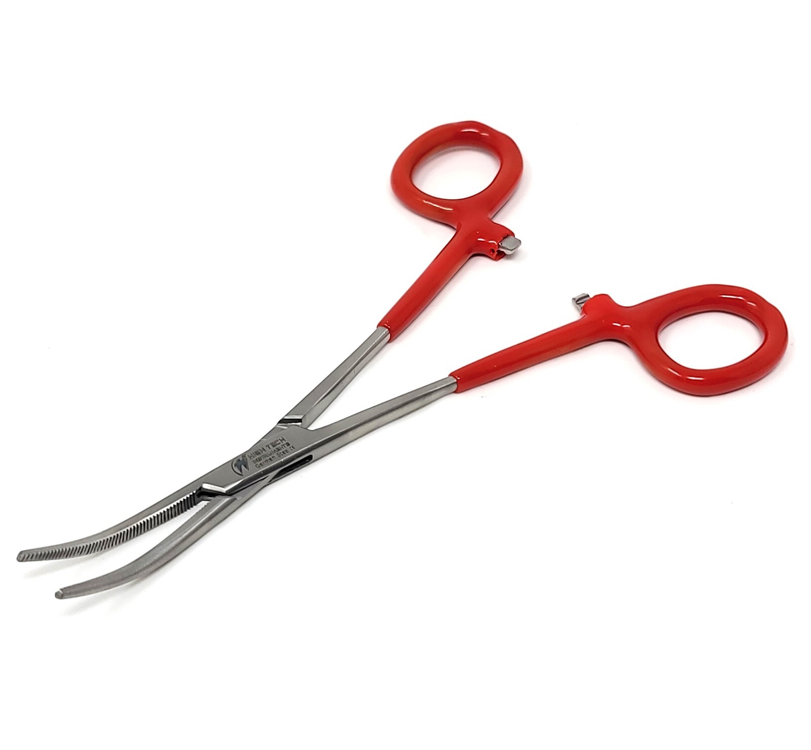 German Hemostat Peans Forceps Curved Serrated Jaws PVC Grip Handle Red, 6"