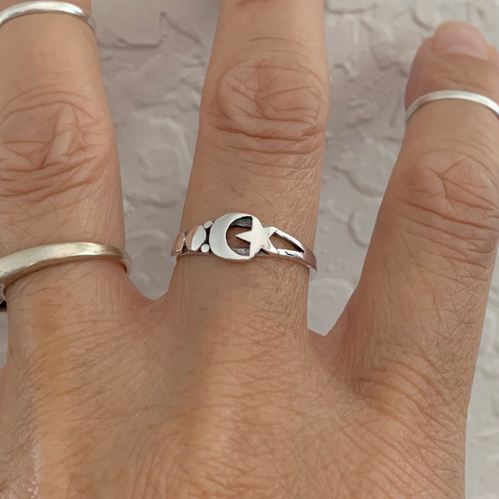 Sterling Silver Small Moon and Star Ring, Minimalist Silver Rings