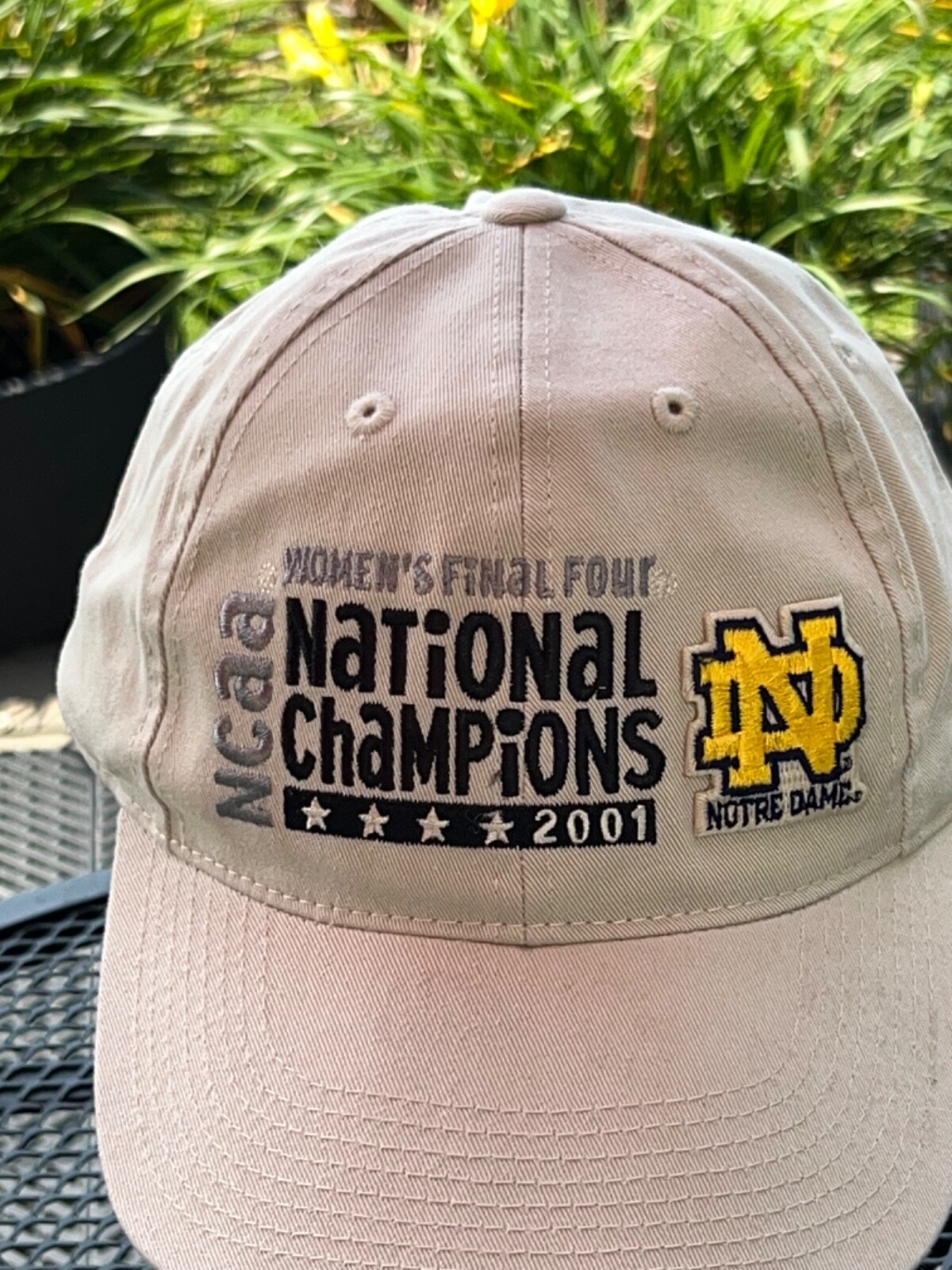 NCAA Womens Final Four National Champions 2001 Notre Dame BeigeHat Cap Hook Loop