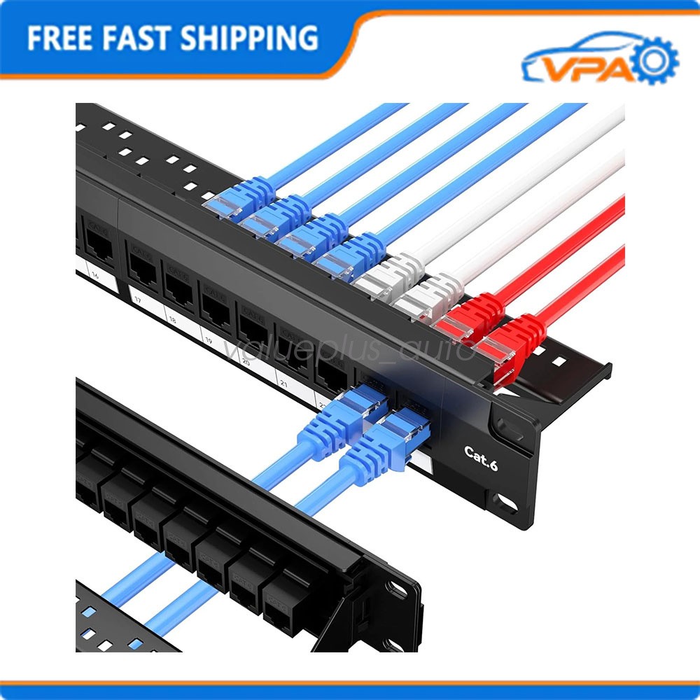 24 Port Cat6 Patch Panel,  UTP 19-Inch 1U,10G Pass-Through Keystone RJ45 Coupler