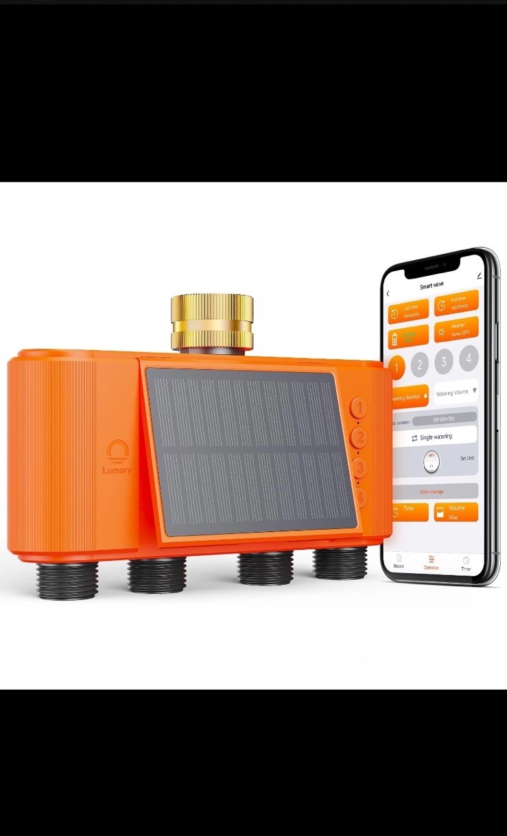 Solar WiFi Sprinkler Timer 4 Zone w/Water Flow Meter, Smart Water Timer for G...