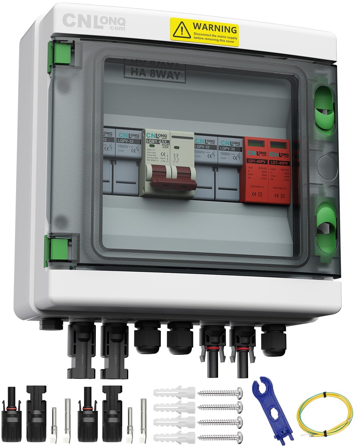 Cnlonqcom 2 String Solar Pv Combiner Ip65 2 In 1 Out Dc500V 40A Circuit Breaker