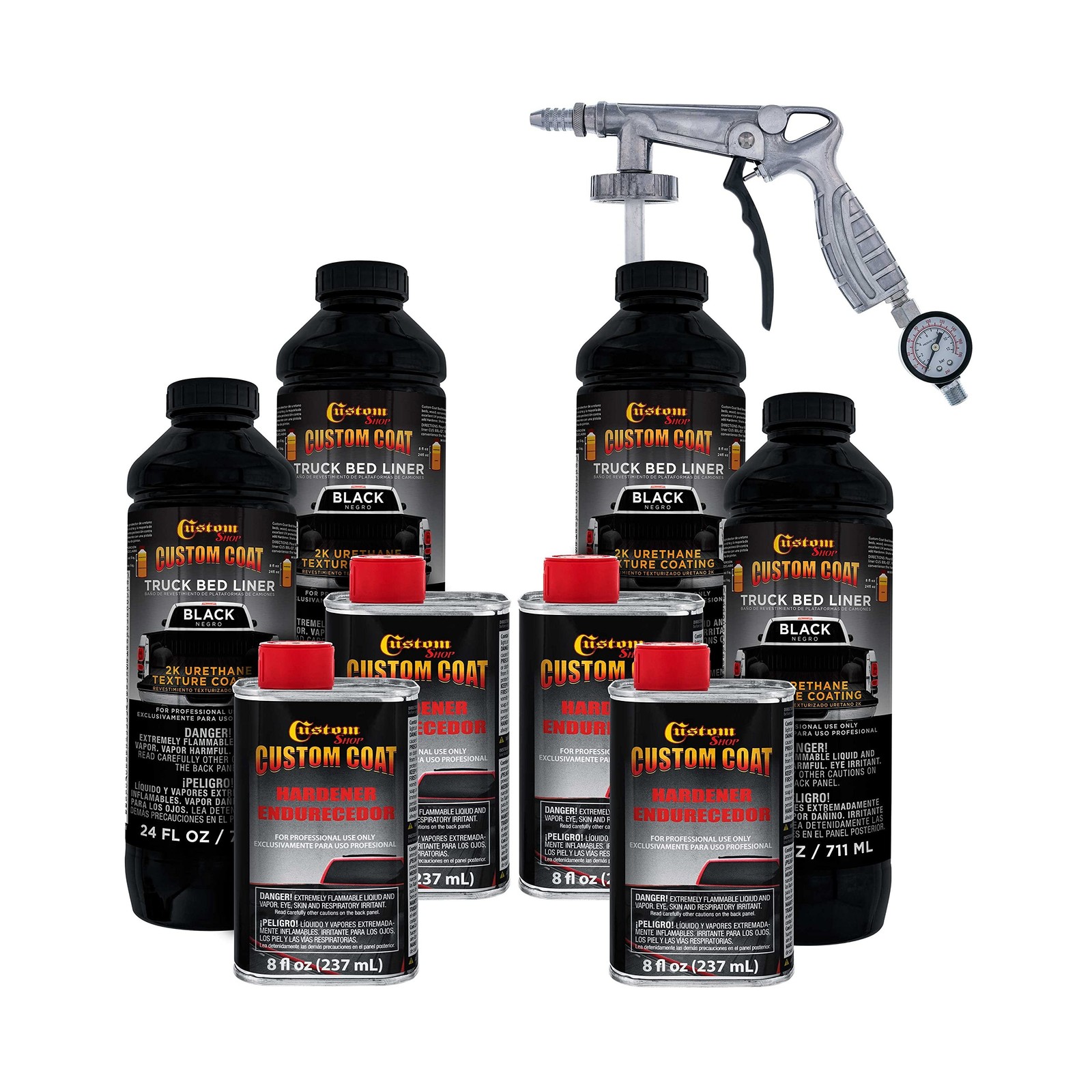 Custom Coat Black 1 Gallon Urethane Spray-On Truck Bed Liner Kit with Spray G...