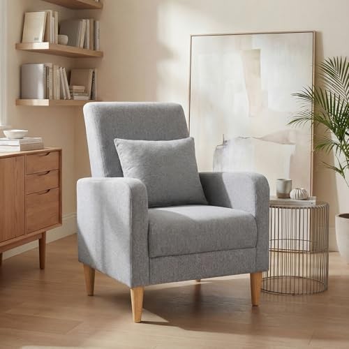 Mid-Century Modern Upholstered Accent Chair with Back Set of 1 Grey Fabric