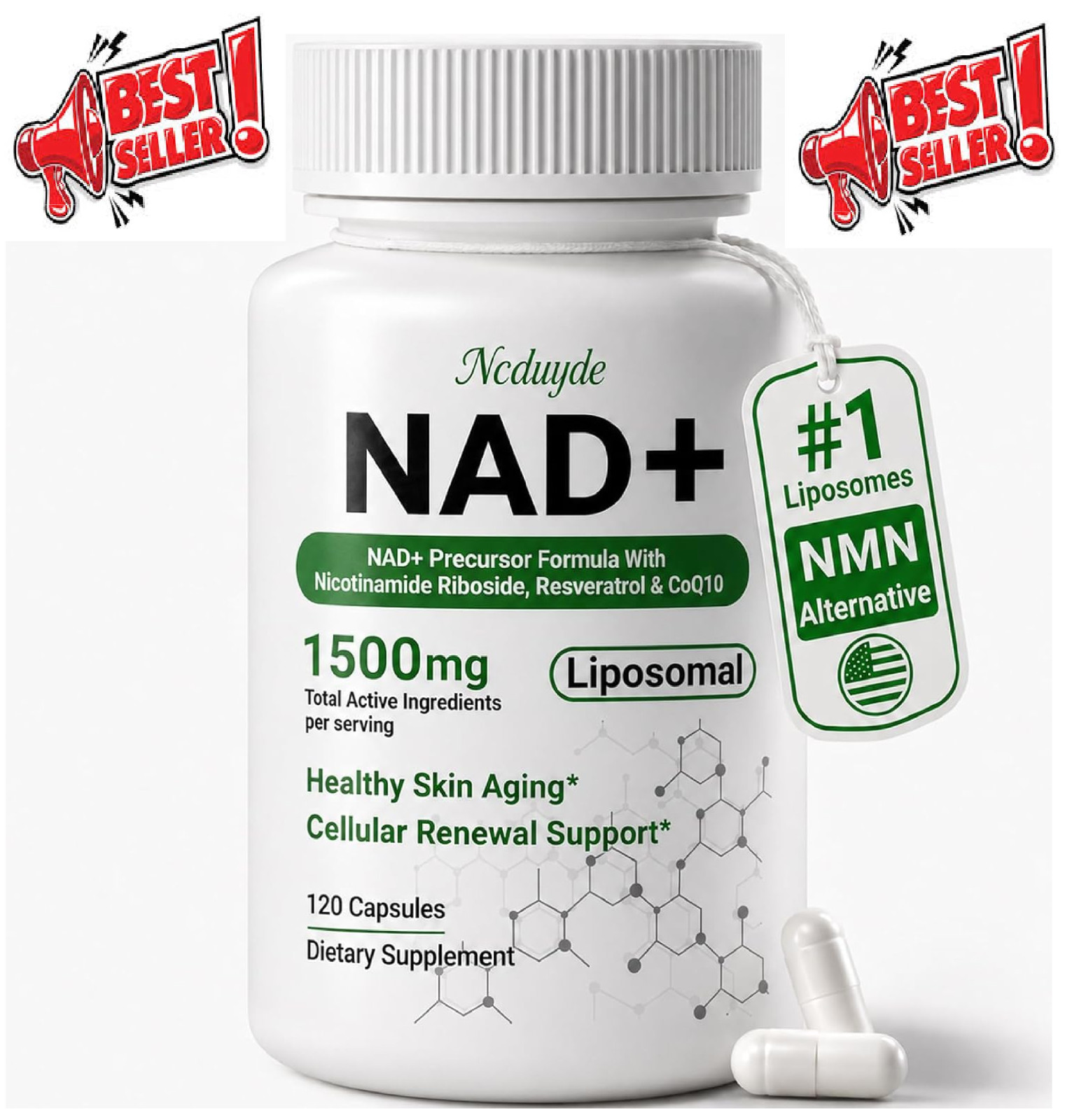 Ncduyde NAD+ Supplement, Liposomal NAD Nicotinamide Riboside Resveratrol 1500 mg