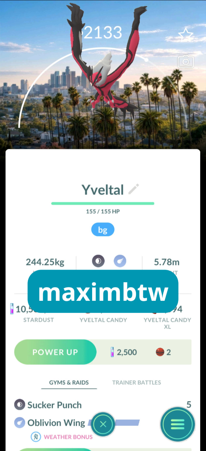 Non Shiny Yveltal Background Los Angeles - GoTour Kalos 2026 ✨Pokemon GO✨