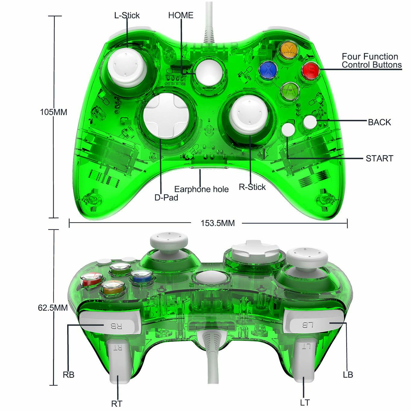 Wired Wireless Xbox 360 Glow Controller GamePad Remote for PC Xbox 360 Console