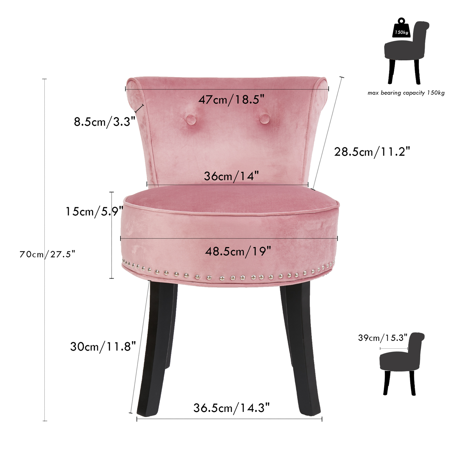 Vanity Stool Chair Makeup Round Velvet Padded Chair with Wood Legs for Bedroom