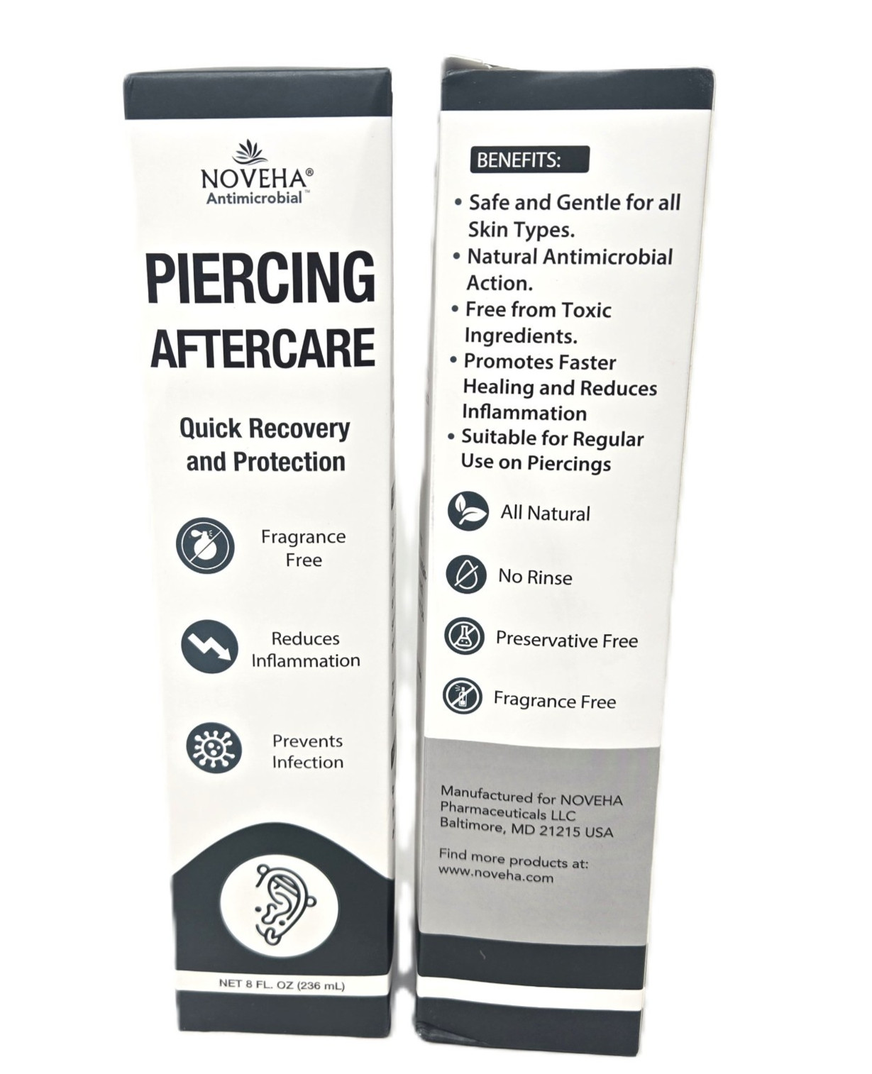 NOVEHA Piercing Aftercare Spray, 8 fl oz, (2 Pack)