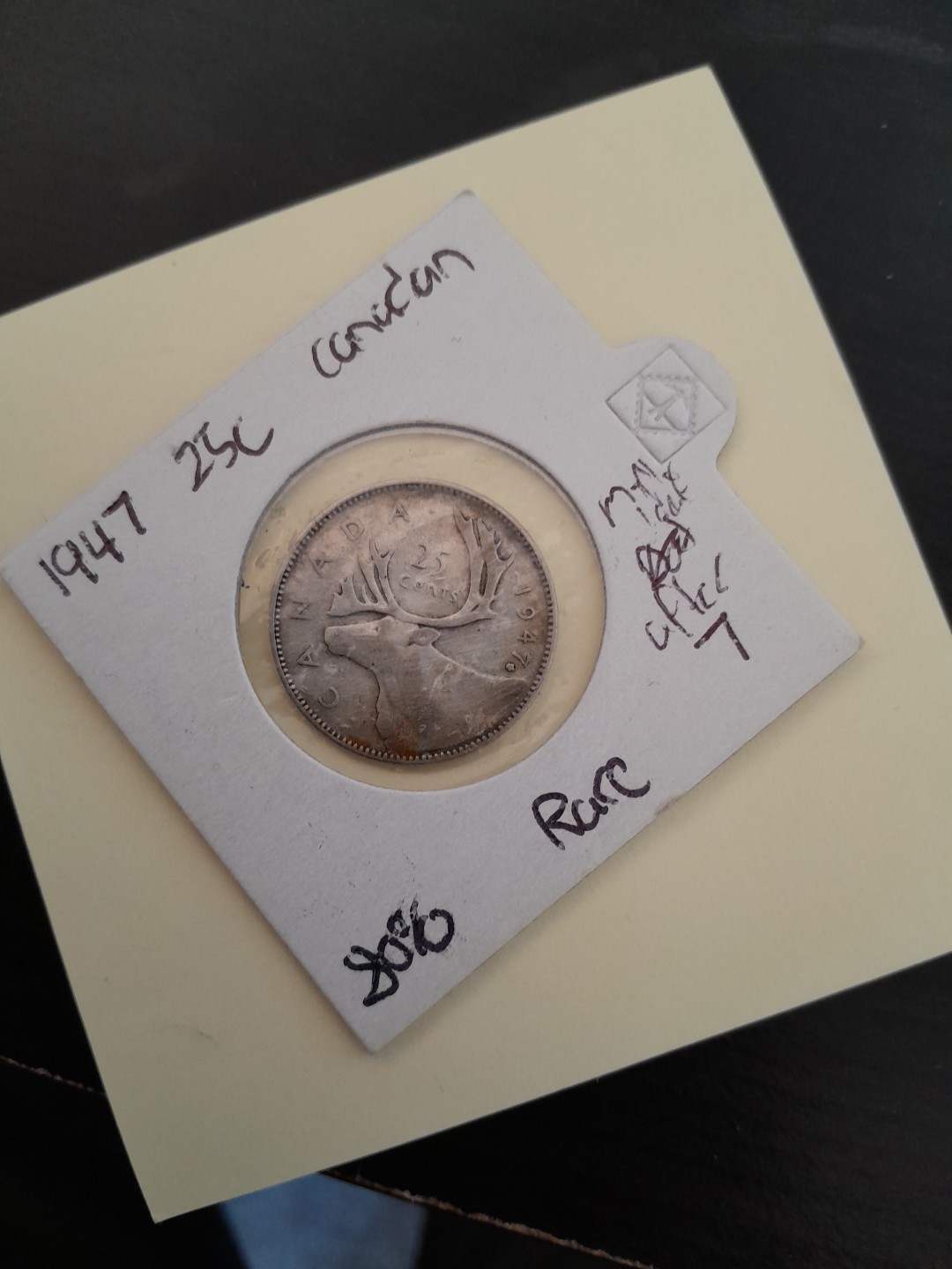 1947 Canadian Silver 25cents.  Rare Maple Leaf After 7 Not Dot