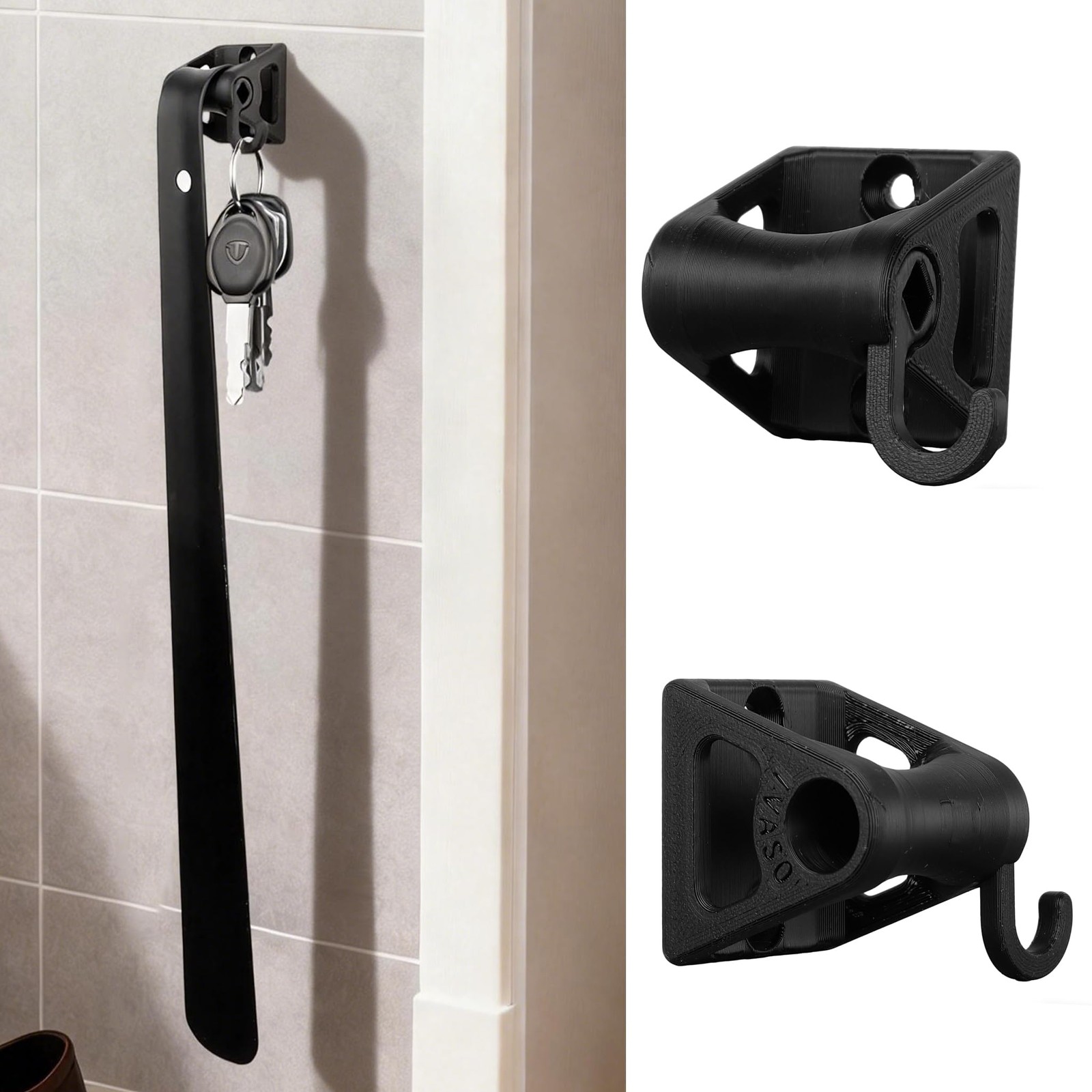 Shoe Horn Holder Set, Wall Mounted Adhesive & Screw , No Drill or Drill Optio...