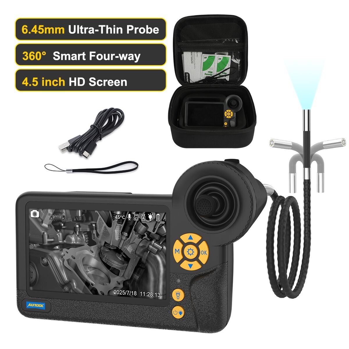 Industrial Endoscope Camera HD 1080P 4.3'' Screen Dual Lens Inspection Borescope