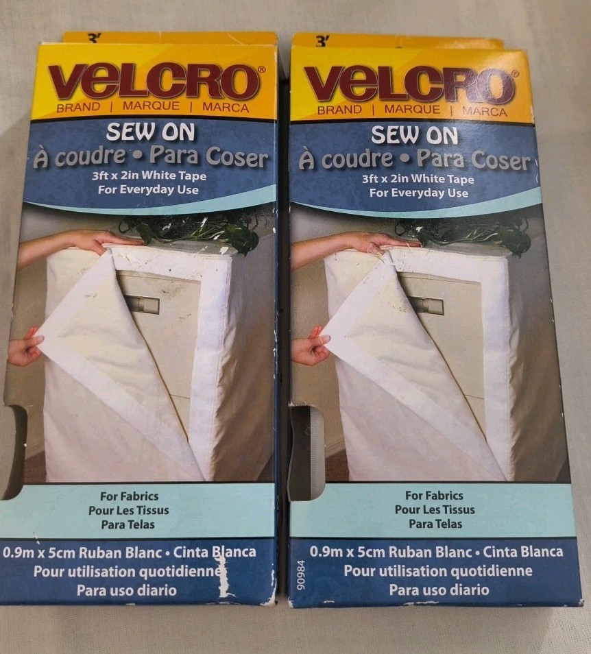2 NIP Velcro Sew On 36" x 2" White Tape for Fabric