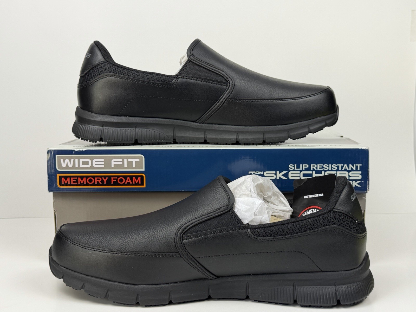 Skechers Slip In Resistant Memory Foam Men Size 13 Wide 77157W / Black
