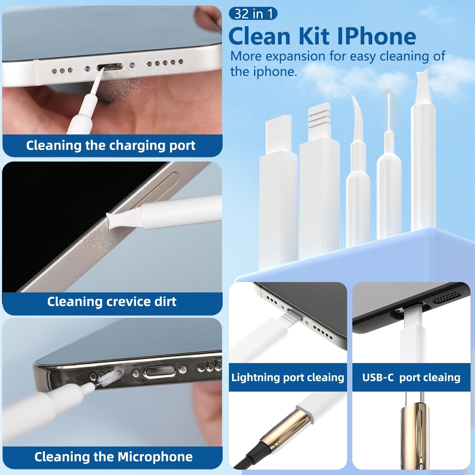 32 in 1 Cell Phone Cleaning kit with Charging Port Cleaner,Stylus Pen,SIM Too...
