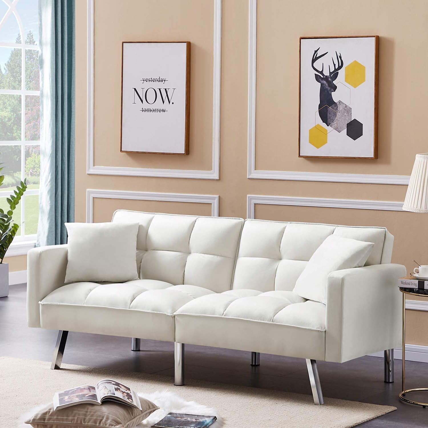 Futon Couch Sleeper Sofa Bed Convertible Loveseat Reclining Sofa Bed with Pillow