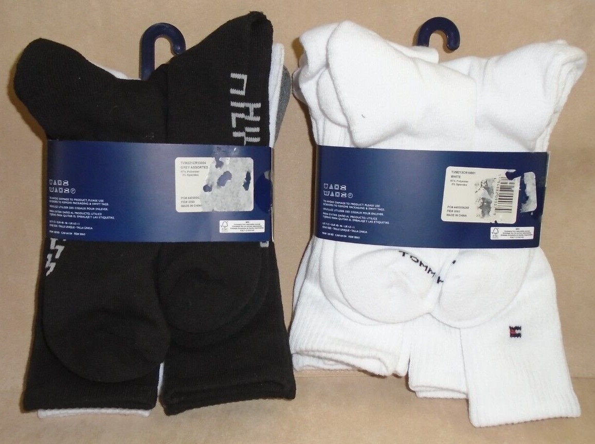 NEW MEN'S "TOMMY HILFIGER 5 PAIR CUSHION CREW SOCKS US Size 7-12" Choose