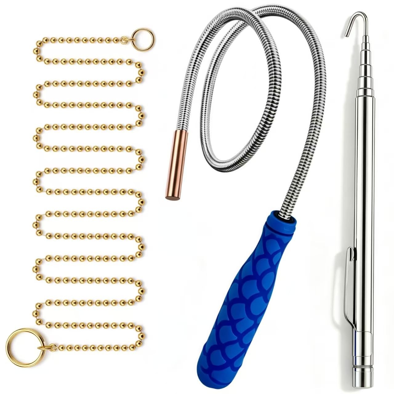 Wet Noodle & Retriever 27.5″Flexible Magnetic Pickup Tool 121" Fish Ball Chai...