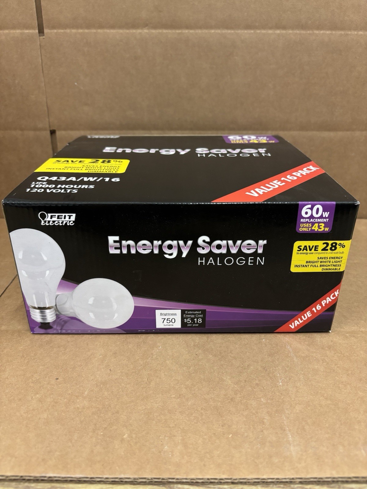 FEIT Electric Value 16-Pack 43w Bright White Bulbs Dimmable 750 Lumens